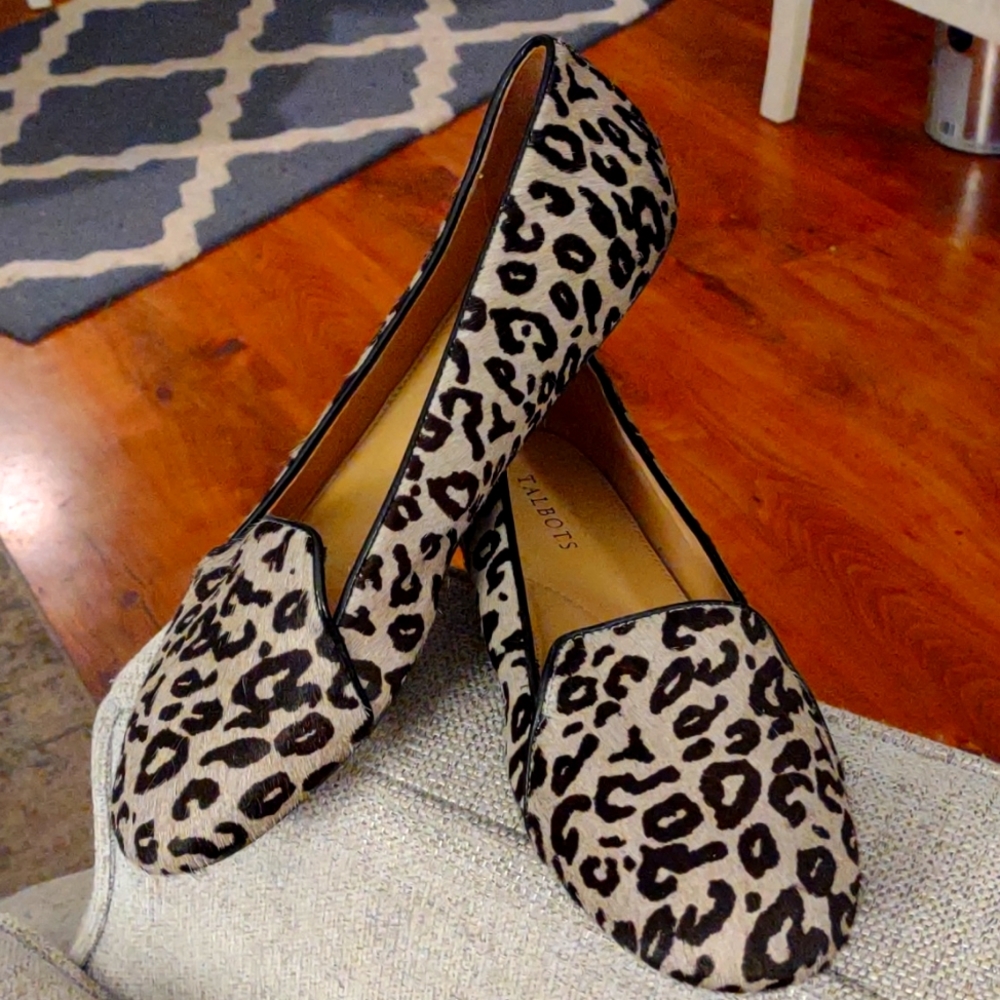 COPY - Talbots tan and Black Calf Hair Shoes - Size 10 slip on flats, NWOT neve…
